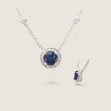 Round Sapphire and Micropave Pendant on a DBY Chain
