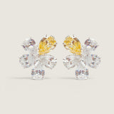 Large Flower Clear and Canary Cluster of Pears Earrings (26 TCW)
