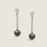 Grey Pearl and Bezel Drop Earrings