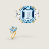 Aquamarine Asscher Center Stone with Half-Moon Sides