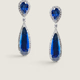 Elongated Sapphire Pear Drop Earrings with Micro Pave Detail (13.9 TCW)