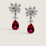 Large Pear Ruby Drop With Cluster-Top Earrings (32.5 TCW)