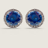 Round Sapphire Halo Stud Earrings (6 TCW)