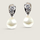 EARRING TAPERED PAVE TOP W/CZ STN BOT - EF436P/PRL/CZ