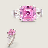 2.5ct Square Cut Center with 4 Baguette Cut stones of .6ct on the sides. Center stone size: 8.75mm    F260-PINK-CZ-14K