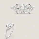 3.25ct Emerald Cut Center  with 2 Trillion cut stones on the sides of 1.1 TCW. Center stone size: 10x8mm.   F245-CZ-14K