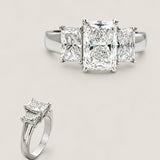 1.5ct Princess Cut Center  with 2 Radiant Cut stones on the sides of .60 TCW.   F535-CZ-14K