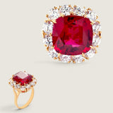 Ruby Cushion with Round Brilliant Stones