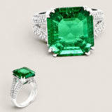 Asscher Cut Emerald Center with Split Shank Pave