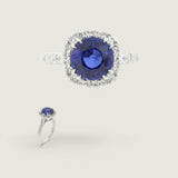 Round Sapphire with Pave Halo Ring (2TCW)