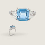 3.5ct Asscher cut Center  with Trillions on the sides. F117-AQUA-CZ-14K