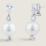 Pearl Drop Earrings with Pear and Double Round Stone Detail (14mm)
