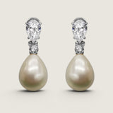 Tear-Drop Pearl Earrings with Pear and Round Stone Detail (3.5 TCW)