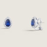 Dainty Pear Halo Sapphire Stud Earrings (2.2 TCW)