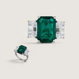 Emerald Center and Side Stone Ring