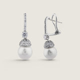 PAVE CAP 10MM PEARL DROP EARRING - EF1334/PRL/CZ