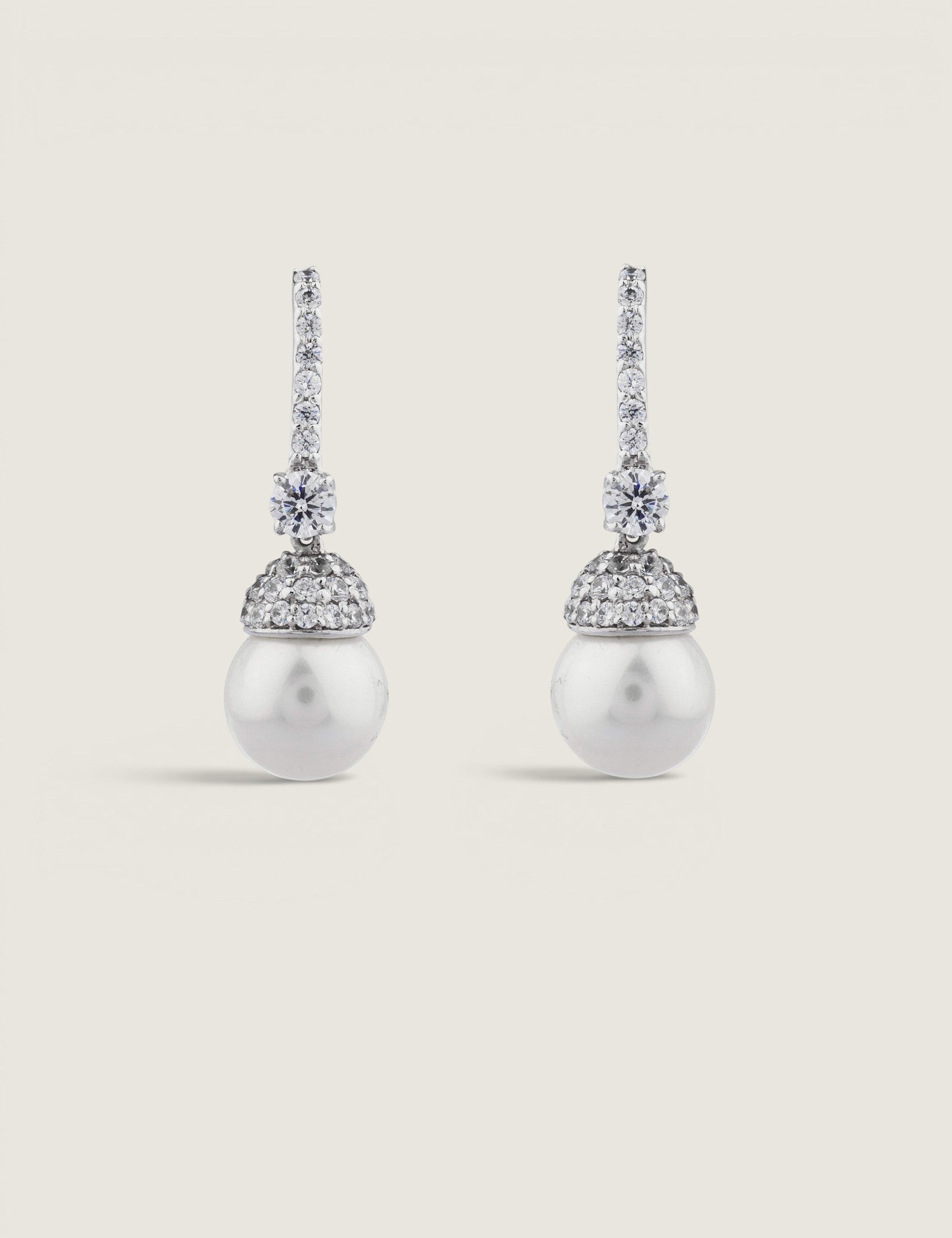 PAVE CAP 10MM PEARL DROP EARRING - EF1334/PRL/CZ