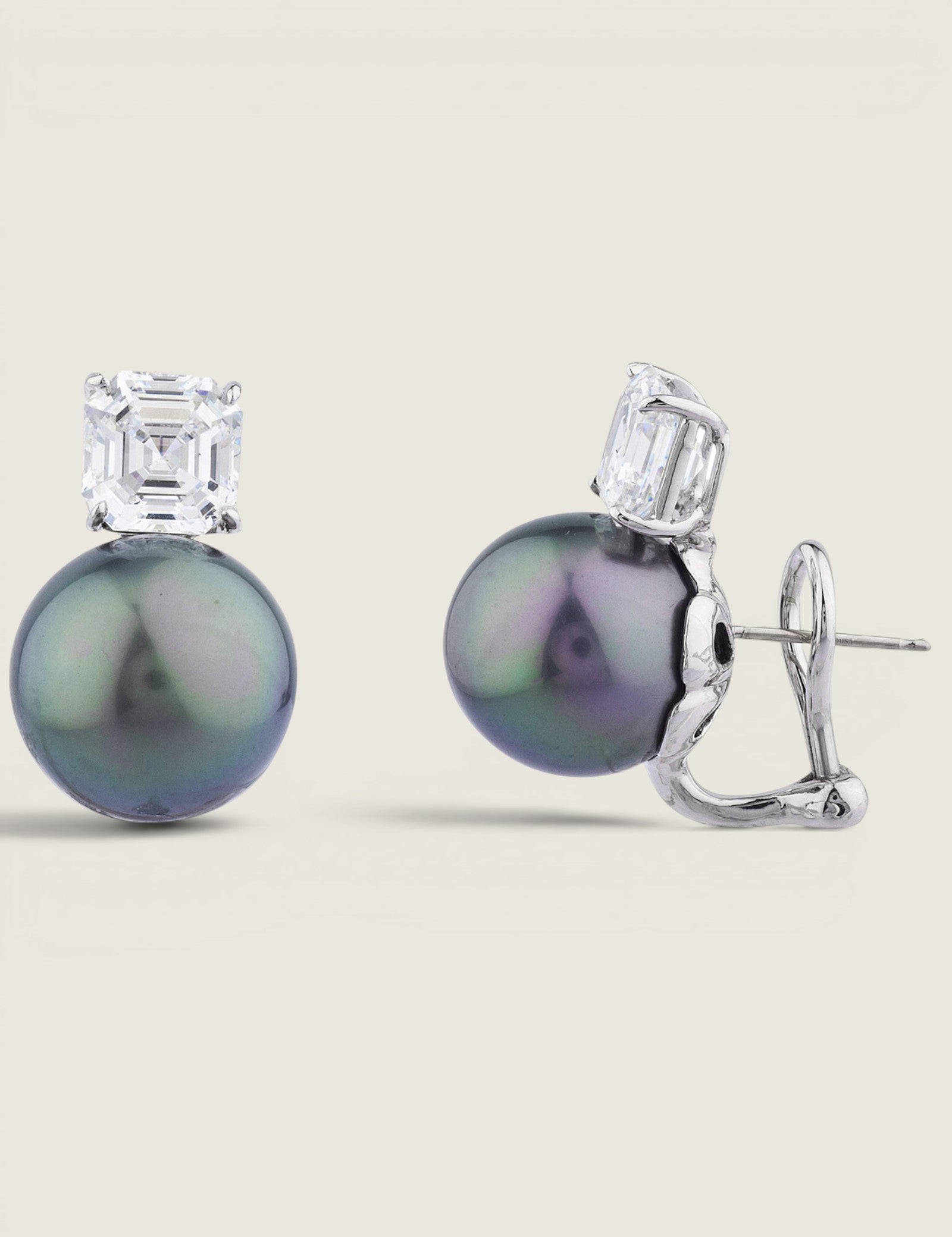 14MM PEARL WITH 2.5CT ASSCHER CUT STONE - EF1352/PEARL/CZ
