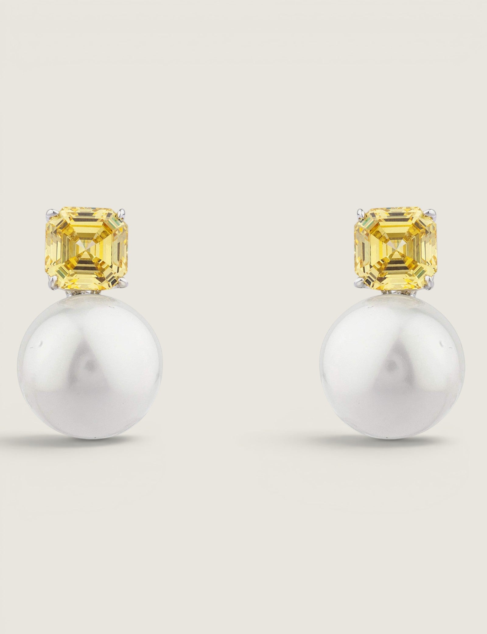 Pearl and Canary Asscher Studs (2.5 TCW)