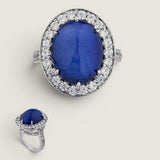 Sapphire Oval Halo Cabochon Ring (10 Carat Center)