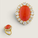 18ct OVAL CABACHON RING F1344-CORAL-CZ-14K