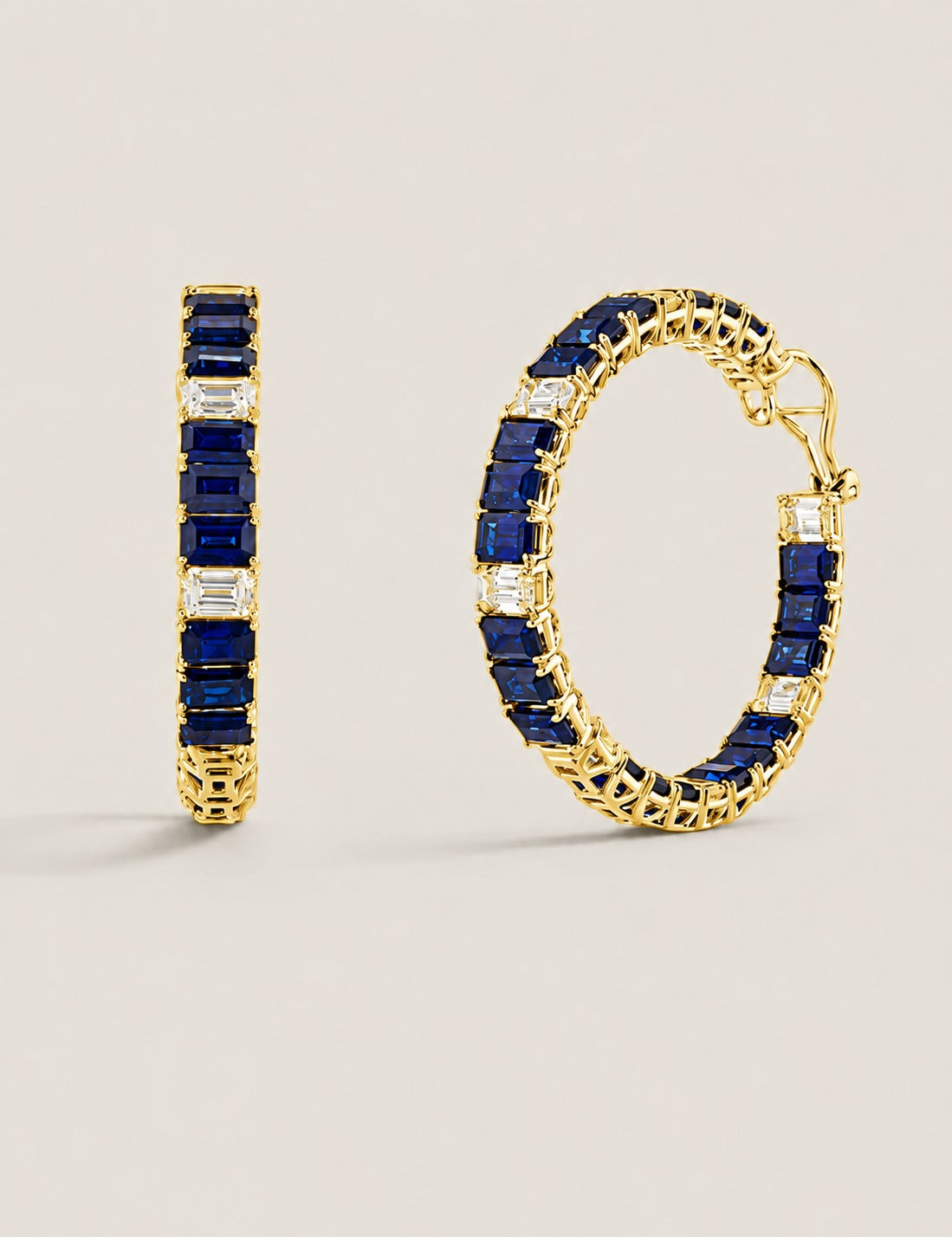Large Emerald-Cut Sapphire Mix Hoop Earrings (28.5TCW)