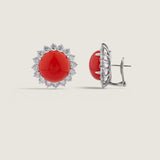 Coral Cabochon Earrings with Pave Trim (5.5 TCW)