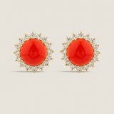 Coral Cabochon Earrings with Pave Trim (5.5 TCW)