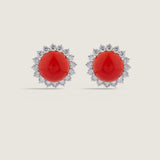 Coral Cabochon Earrings with Pave Trim (5.5 TCW)