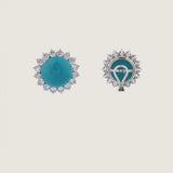 Turquoise Cabochon Earrings with Pave Trim (8 TCW)