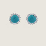 Turquoise Cabochon Earrings with Pave Trim (8 TCW)