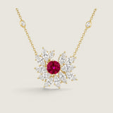 LARGE FLOWER CLUSTER PENDANT - PF17554/RUB/CZ