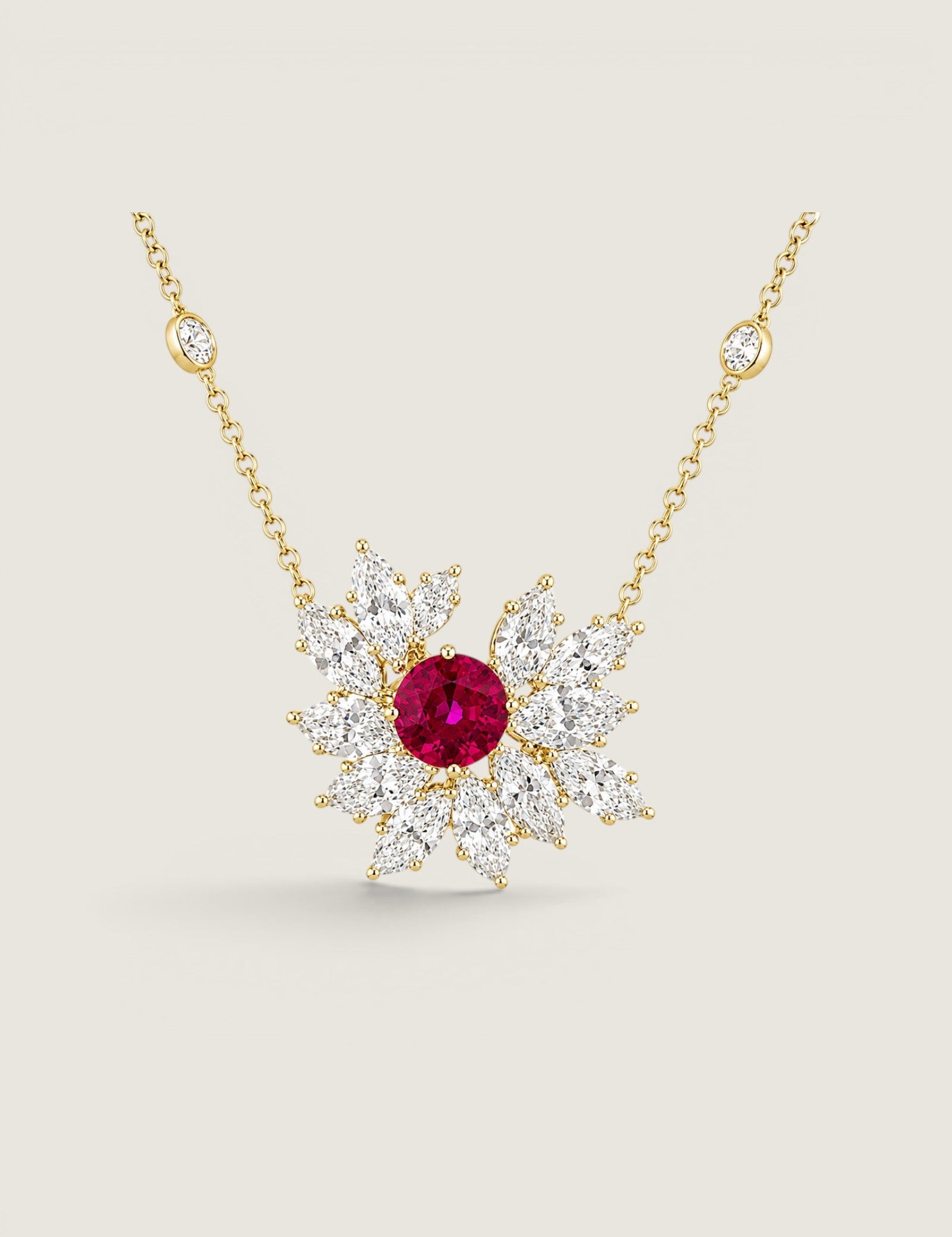 LARGE FLOWER CLUSTER PENDANT - PF17554/RUB/CZ