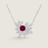 LARGE FLOWER CLUSTER PENDANT - PF17554/RUB/CZ