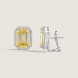 18CT TDW CENTER EMERALD CUT STUD WITH PAVE (POST/CLIP) - EF1411/CAN/CZ