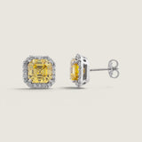 Square-Cut Canary Studs with Pave Halo