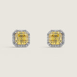 Square-Cut Canary Studs with Pave Halo
