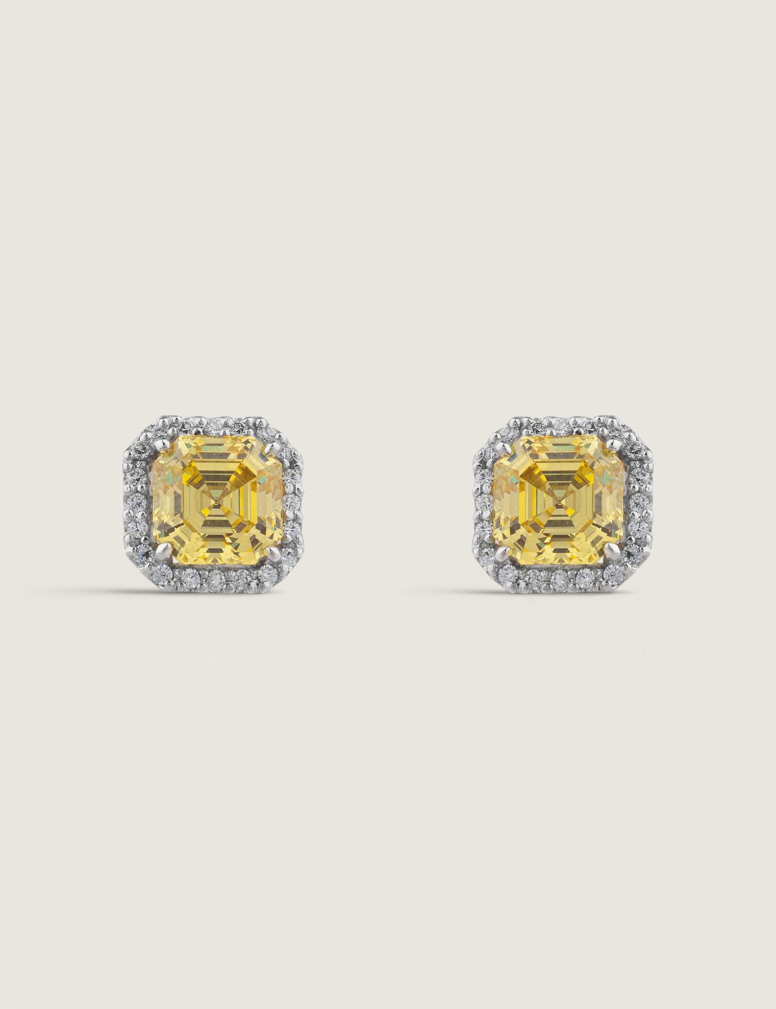 Square-Cut Canary Studs with Pave Halo