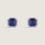 Square-Cut Sapphire Studs with Pave Halo