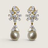 White Pearl Cluster Drop Earrings (7.1 TCW)