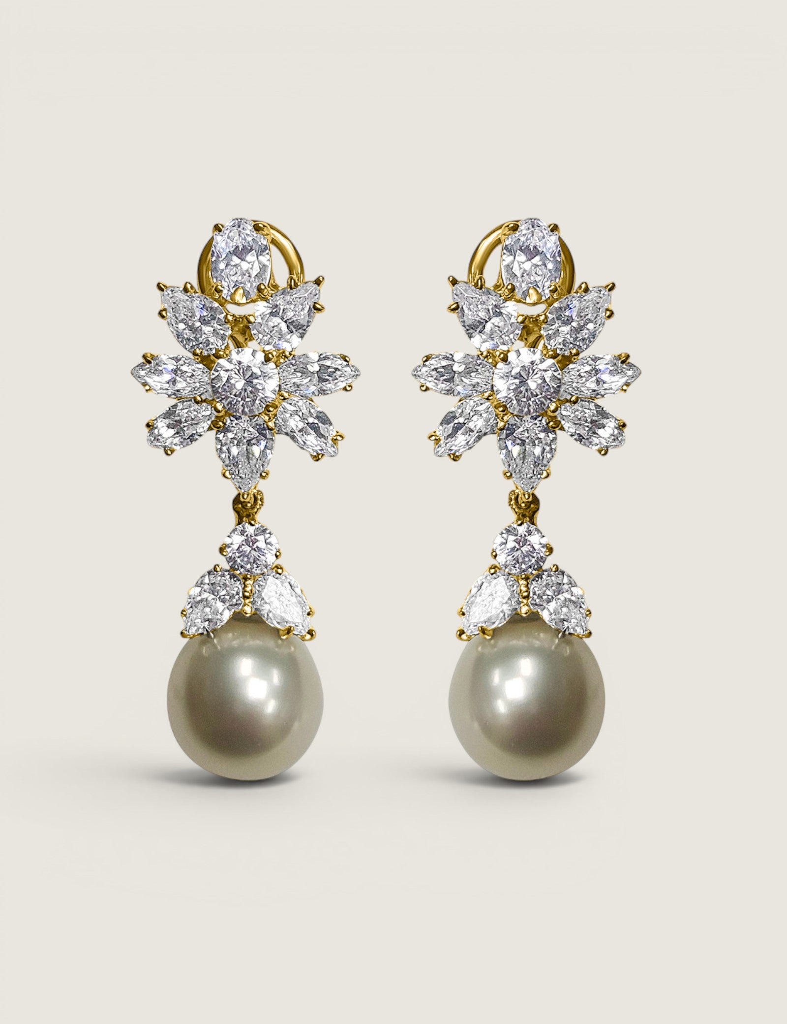 White Pearl Cluster Drop Earrings (7.1 TCW)