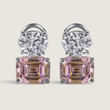 Clear Oval and Pink EMERALD-Cut Double Stud Earrings (8 TCW)