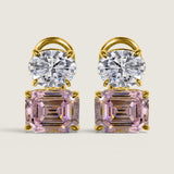 Clear Oval and Pink EMERALD-Cut Double Stud Earrings (8 TCW)