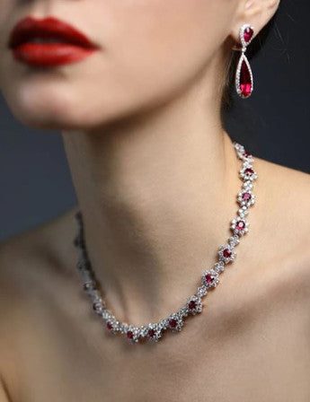 ELEGANT FLOWER NECKLACE -NT12780-RUB/CZ