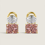 Clear Oval and Pink Radiant-Cut Double Stud Earrings (8 TCW)