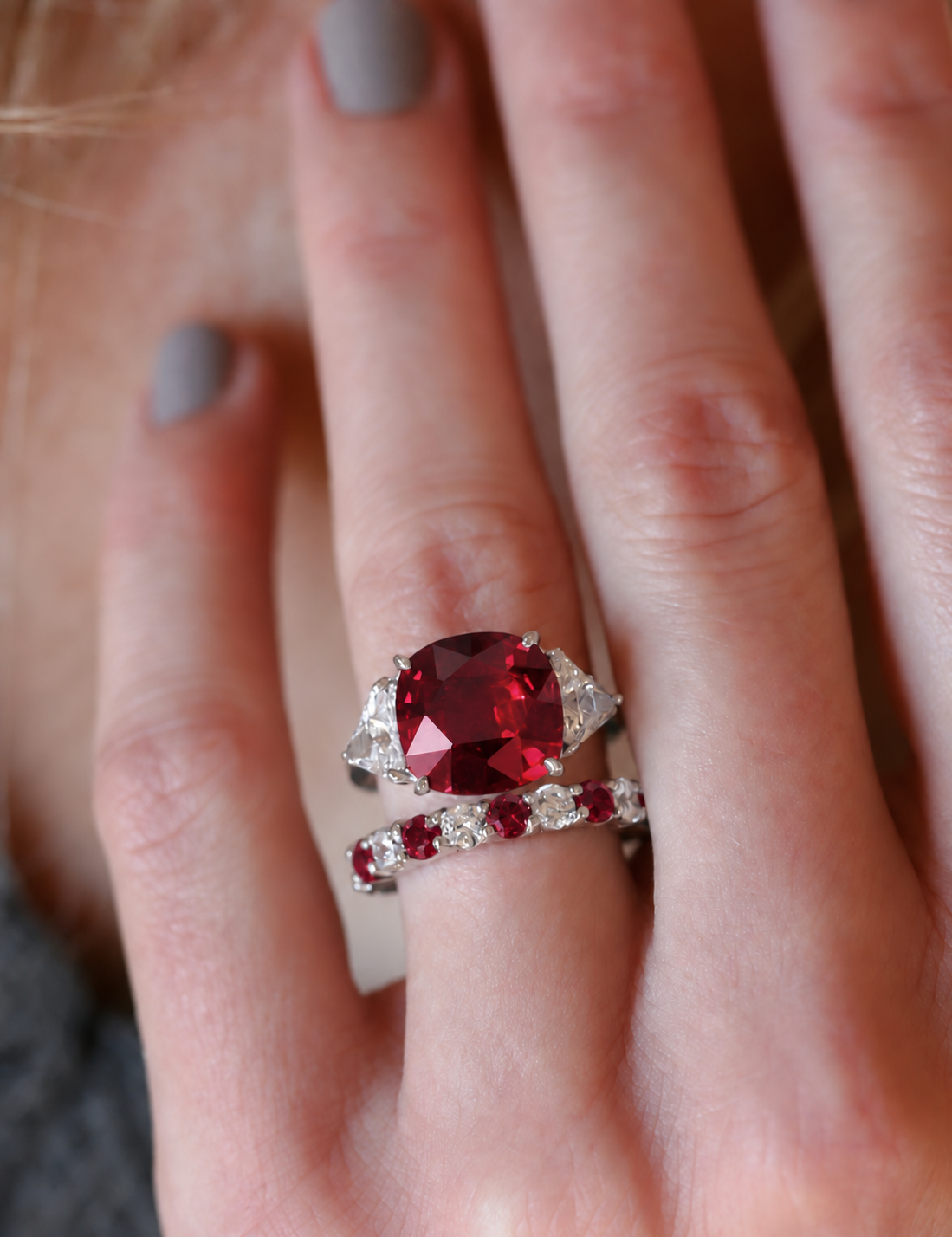 Crimson Reverie Three Stone Ring (11.1 TCW)