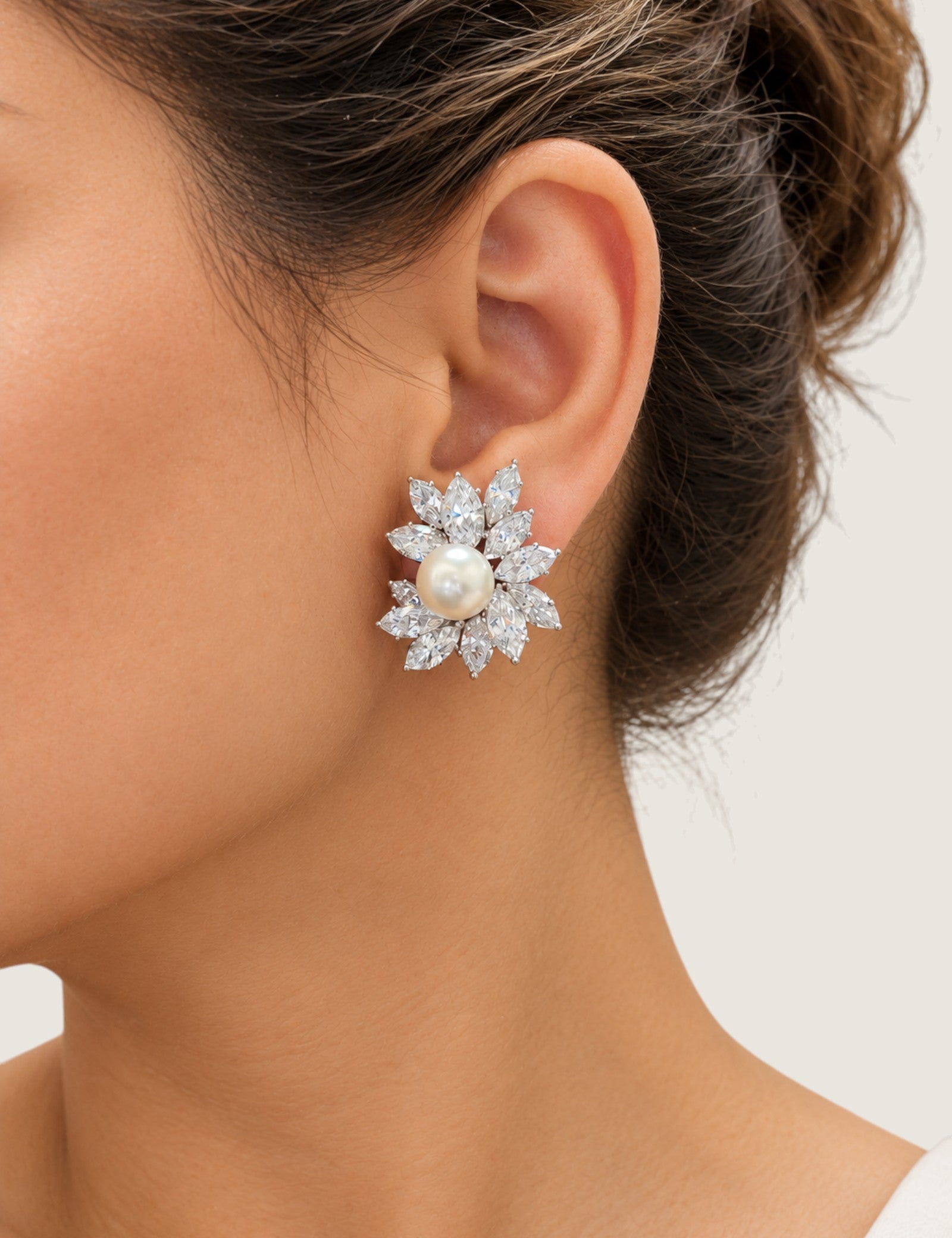 Marquise Sunburst Pearl Earrings