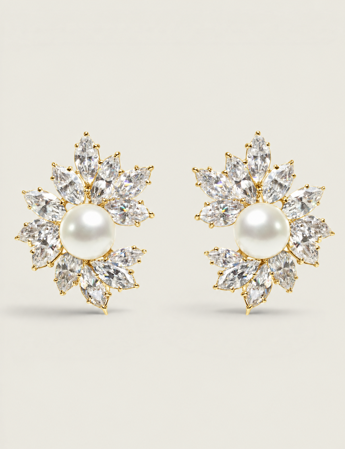 Marquise Sunburst Pearl Earrings