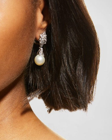 White Pearl Cluster Drop Earrings (7.1 TCW)