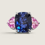 Large Sapphire and Pink Tourmaline Three Stone Ring (17.5 TCW)